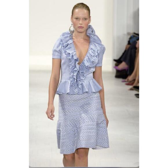 Ralph Lauren Collection Purple Label Blue Pinstripe Ruffle Silk Blouse Runway M - Picture 4 of 13